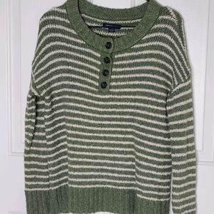 American Eagle Striped Green Sweater